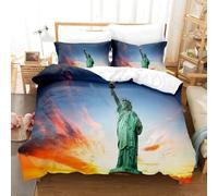 NDXRWDZR Copripiumino una Piazza e Mezza 200x200 cm Adolescente Statua Della Libertà Set Biancheria da Letto Cerniera Nascosta Morbido Traspirante Microfibra Set Copripiumini e 2 Federe 50x80 cm