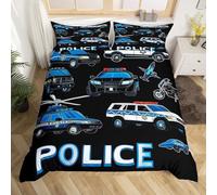 NDXRWDZR Copripiumino una Piazza e Mezza 200x200 cm Auto Della Polizia Nera Set di Biancheria da Letto con Cerniera Nascosta Morbido Traspirante Microfibra Set Copripiumini e 2 Federe 50x80 cm