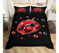 NDXRWDZR Copripiumino una Piazza e Mezza 200x200 cm Labbra Rosse Ciliegia Set di Biancheria da Letto con Cerniera Nascosta Morbido Traspirante Microfibra Set Copripiumini e 2 Federe 50x80 cm