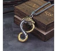NDYD Mitologia Norrena Uomini Drago Serpente Collana Ciondolo Ouroboros Autodivoratore Illimitato Pendente Runa Amuleto con Scatola di Legno Scandinavo Valhalla Come Regalo Fidanzato,d'oro,70cm