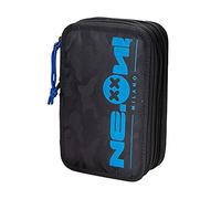 NE.ON! Astuccio scuola 3 zip Mimetico 20x13x7 cm, Astuccio in tessuto ecosostenibile poliestere Rpet, Astuccio porta penne per scuola con 3 cerniere, Astuccio con corredo, fodera colorata (Nero/Blu)