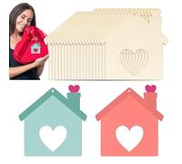 Neamou Ritagli Di Legno A Forma Di Casa Non Finita,Legno Non Finito A Forma Di Casa | Case in legno non finite da 20 pezzi per l'artigianato,Cartello in legno con design a cuore cavo, ornamento per la