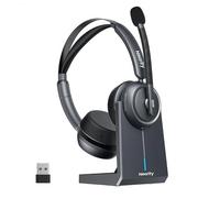 NEARITY EP320 Cuffie Wireless con Microfono per Lavoro, Cuffie Bluetooth con Cancellazione Rumore, Type-A Dongle per PC, Base di Ricarica & Cancellazione Rumore per Ufficio/Casa/Call Center