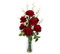 Nearly Natural 1203 Rose con fiori di ciliegio in seta, colore: rosso