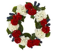 NearlyNatural 21in. Geranium And Blueberry Artificial Wreath Ghirlande, Multicolore
