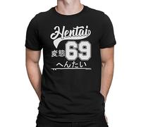 NeatDady Mens Hentai 69 Japanese Organic Mens T Shirt 100% Cotton Anime Funny Rude Manga Japan Joke Gift Black M
