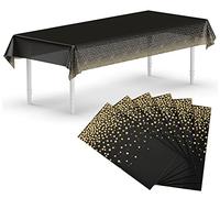 Neatiffy Confezione da 6 tovaglie in plastica per picnic, feste, banchetti, usa e getta, riutilizzabili, colore: nero a pois dorati