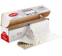Neatiffy Tovaglia monouso in plastica, 137 cm x 30 m, tovaglia per tavoli rettangolari, rotondi/quadrati, equivalente a 12 confezioni da picnic (punto bianco dorato)