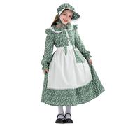 NEAWEALY Abito da cameriera pioniere per bambini, vestito coloniale da prateria, vittoriano, costume da cameriera di Halloween, verde, 11-12 anni
