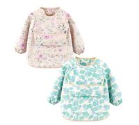 NEAWEALY Bavaglino a maniche lunghe ragazzi ragazze bavaglini impermeabili bavaglini arte pittura grembiule bavaglini manica, Nuvole di orso blu + stampa floreale alla moda, 2-3 Anni