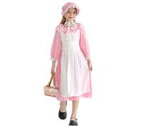NEAWEALY Costume da cameriera per bambini, coloniale, pioniere, gingham, vestito floreale, con grembiule e cofano, rosa, 5-6Y