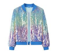 NEAWEALY Giacca con paillettes per bambine, con glitter, con cerniera, stile hip-hop, jazz, danza, Indaco, 6-7 Years