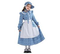 NEAWEALY Vestito da cameriera pioniera per bambini, stile coloniale, vestito vittoriano da cameriera per Halloween, blu 11-12 anni