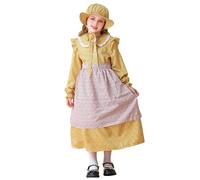 NEAWEALY Vestito da cameriera vittoriano per bambine, costume da cameriera per Halloween, vestito coloniale da prateria coloniale, giallo, 7-8 anni