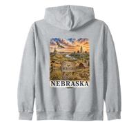 Nebraska Acquerello Prairie Paesaggio Viaggi Design Felpa con Cappuccio