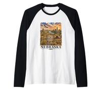 Nebraska Acquerello Prairie Paesaggio Viaggi Design Maglia con Maniche Raglan