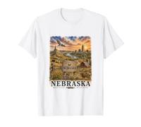 Nebraska Acquerello Prairie Paesaggio Viaggi Design Maglietta