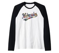 Nebraska Patchwork Script Cute Feminine State Womens Girls Maglia con Maniche Raglan
