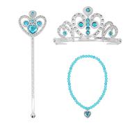NebulaGlam 3 Pezzi Accessori Principessa, Principessa Dress Up Accessori, Principessa Corona e Principessa Bacchetta per Festa di Compleanno Carnevale Cosplay Party, Da 3 a 12 Anni (Blu)