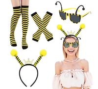 NebulaGlam 4 Pezzi Costume Ape Accessori, Set di Accessori del Costume da Ape per Ragazza, Fascia Ape, Occhiali, Maniche Lunghe e Calzini per Carnevale e Feste a Tema