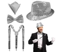 NebulaGlam Accessori Glitter da Uomo, Accessori per Costumi Discoteca Anni 70, Paillettes Accessori per Costumi Discoteca, per Serate Rave, Spettacoli Jazz, Hip-hop, Dance (Argento)