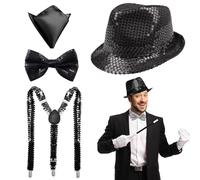 NebulaGlam Accessori Glitter da Uomo, Accessori per Costumi Discoteca Anni 70, Paillettes Accessori per Costumi Discoteca, per Serate Rave, Spettacoli Jazz, Hip-hop, Dance (Nero)