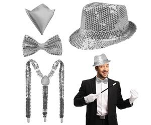 NebulaGlam Accessori Glitter da Uomo, Accessori per Costumi Discoteca Anni 70, Paillettes Accessori per Costumi Discoteca, per Serate Rave, Spettacoli Jazz, Hip-hop, Dance (Argento)