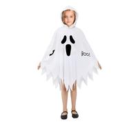 NebulaGlam Costume per Bambini con Fantasma, Costume Fantasma Bambino da Halloween, Mantello con Volto Fantasma, Mantello Bianco Fantasma con Borsa di Zucca per Bambino Halloween (Bianco)