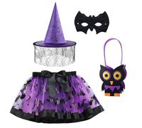 NebulaGlam Halloween Costume Strega Bambina, Costumi Halloween Bambini Vestiti Con Gonna Tutù, Maschera, Borsa a Forma di Gufo, Cappello da Strega, per la Festa di Halloween, 3-12 Anni