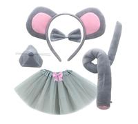 NebulaGlam Kit di 5 Pezzi Costume Animale Tutu Gonna, Topo Set di Costumi Animali, Fascia per Capelli Topo, Naso, Papillon, Coda, Gonna Tutù, per Bambino Carnevale Cosplay Party