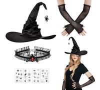 NebulaGlam Set di Cappello da Strega e Guanti Lunghi, Cappello a Punta Pieghevole per Halloween, Guanti Lunghi, Costume da Strega per Halloween, Carnevale, Mascherata, Gioco di Ruolo, Accessori