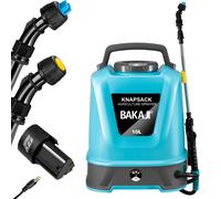 BAKAJI Spruzzatore a batteria da Giardino con Accessori, Nebulizzatore a pressione 5,5 Bar con Tracolla Antifatica, Pompa Ultra Leggera Irrigazione e Cura Piante, Acqua e Antiparassitario (10 Litri)