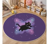 Nebulosa dei Sogni Gatto nero, farfalla, cielo stellato Tappeto Rotondo Viola scuro Tappeti 60cm Antiscivolo Lavabile in Lavatrice Tondo Tapette Salotto Camera da Letto Soggiorno Scendiletto Ufficio