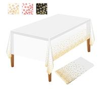 NEBURORA 1 Confezione Tovaglia Bianca e Oro per Feste Tovaglia in Plastica 137x274cm Coriandoli a Pois Oro Tovaglia Usa e Getta Tovaglia Rettangolare per Feste per Picnic, Baby Shower, Compleanno