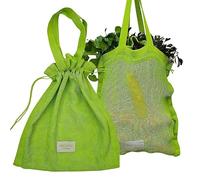 NECAVU Set di 2 borse della spesa in 100% cotone, in rete, ecologiche, per la spesa di verdure, multiuso, portatili, in cotone con bordi rinforzati (verde kiwi, verde kiwi)