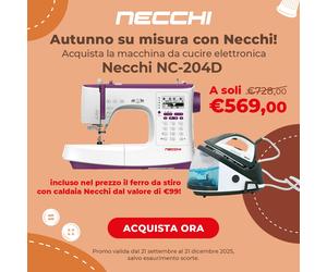 NECCHI NC 204D + FERRO DA STIRO NECCHI NS620 + 5 ANNI DI GARANZIA