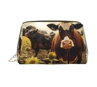 Neceser de maquillaje 3D de piel de vaca marrón, impermeable, organizador de cosméticos pequeño con cremallera, neceser de viaje portátil para mujeres y niñas.