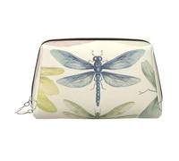 Neceser de maquillaje de cuero con dibujo de libélula, impermeable, organizador de cosméticos, pequeño neceser con cremallera, neceser de viaje portátil para mujeres y niñas.