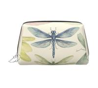 Neceser de maquillaje de cuero con dibujo de libélula, impermeable, organizador de cosméticos, pequeño neceser con cremallera, neceser de viaje portátil para mujeres y niñas.