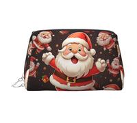 Neceser de maquillaje de cuero con diseño de Papá Noel navideño, impermeable, organizador de cosméticos pequeño con cremallera, neceser de viaje portátil para mujeres y niñas.