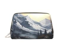 Neceser de maquillaje de cuero con estampado de paisajes, impermeable, organizador de cosméticos, pequeño neceser con cremallera, neceser de viaje portátil para mujeres y niñas.