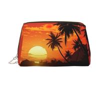 Neceser de maquillaje de cuero con estampado de puesta de sol tropical, impermeable, organizador de cosméticos, pequeño neceser con cremallera, neceser de viaje portátil para mujeres y niñas.