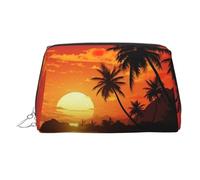 Neceser de maquillaje de cuero con estampado de puesta de sol tropical, impermeable, organizador de cosméticos, pequeño neceser con cremallera, neceser de viaje portátil para mujeres y niñas.
