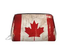 Neceser de maquillaje de cuero con la bandera retro de Canadá, impermeable, organizador de cosméticos, pequeño neceser con cremallera, neceser de viaje portátil para mujeres y niñas.