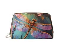 Neceser de maquillaje de cuero con libélula pintada a mano, impermeable, organizador de cosméticos, pequeño neceser con cremallera, neceser de viaje portátil para mujeres y niñas.