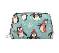 Neceser de maquillaje de cuero con pingüinos navideños de invierno, impermeable, organizador de cosméticos, pequeño neceser con cremallera, neceser de viaje portátil para mujeres y niñas.