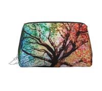 Neceser de maquillaje de cuero de árbol colorido, impermeable, organizador de cosméticos, pequeño neceser con cremallera, neceser de viaje portátil para mujeres y niñas.