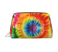 Neceser de maquillaje de cuero teñido con la técnica tie-dye, bolsa de cosméticos impermeable, organizador pequeño con cremallera, neceser de viaje portátil para mujeres y niñas.