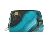 Neceser de maquillaje de piel con efecto mármol azul turquesa y dorado, impermeable, organizador de cosméticos, pequeño neceser con cremallera, neceser de viaje portátil para mujeres y niñas.