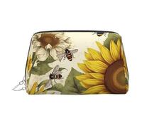 Neceser de maquillaje de piel con estampado de abejas, girasoles, margaritas y rosas, impermeable, organizador de cosméticos, pequeño neceser con cremallera, neceser de viaje portátil para mujeres y n
